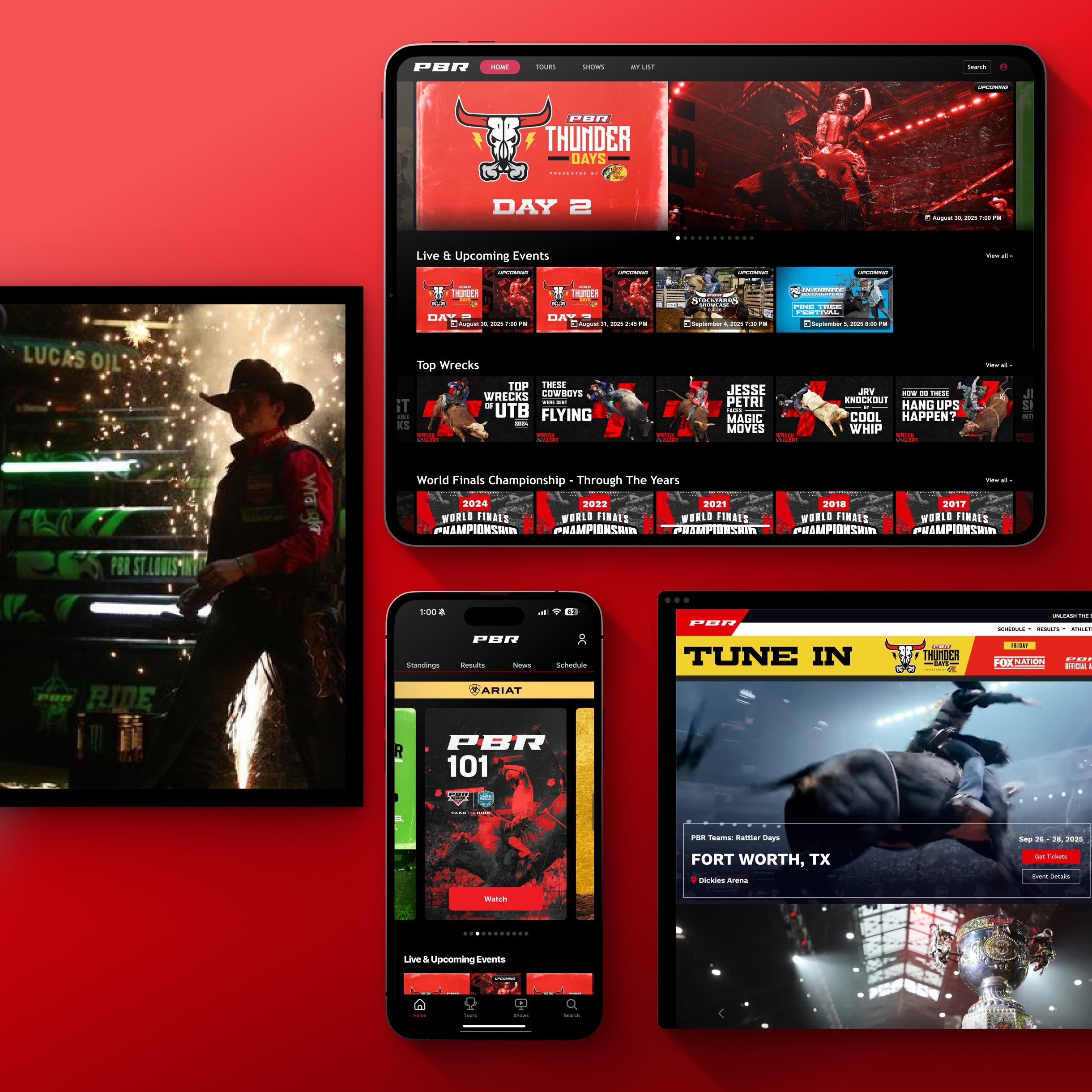 PBR app and website screens