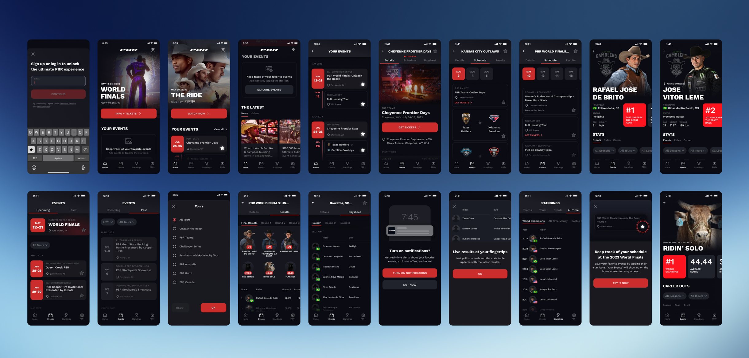 PBR mobile app screens
