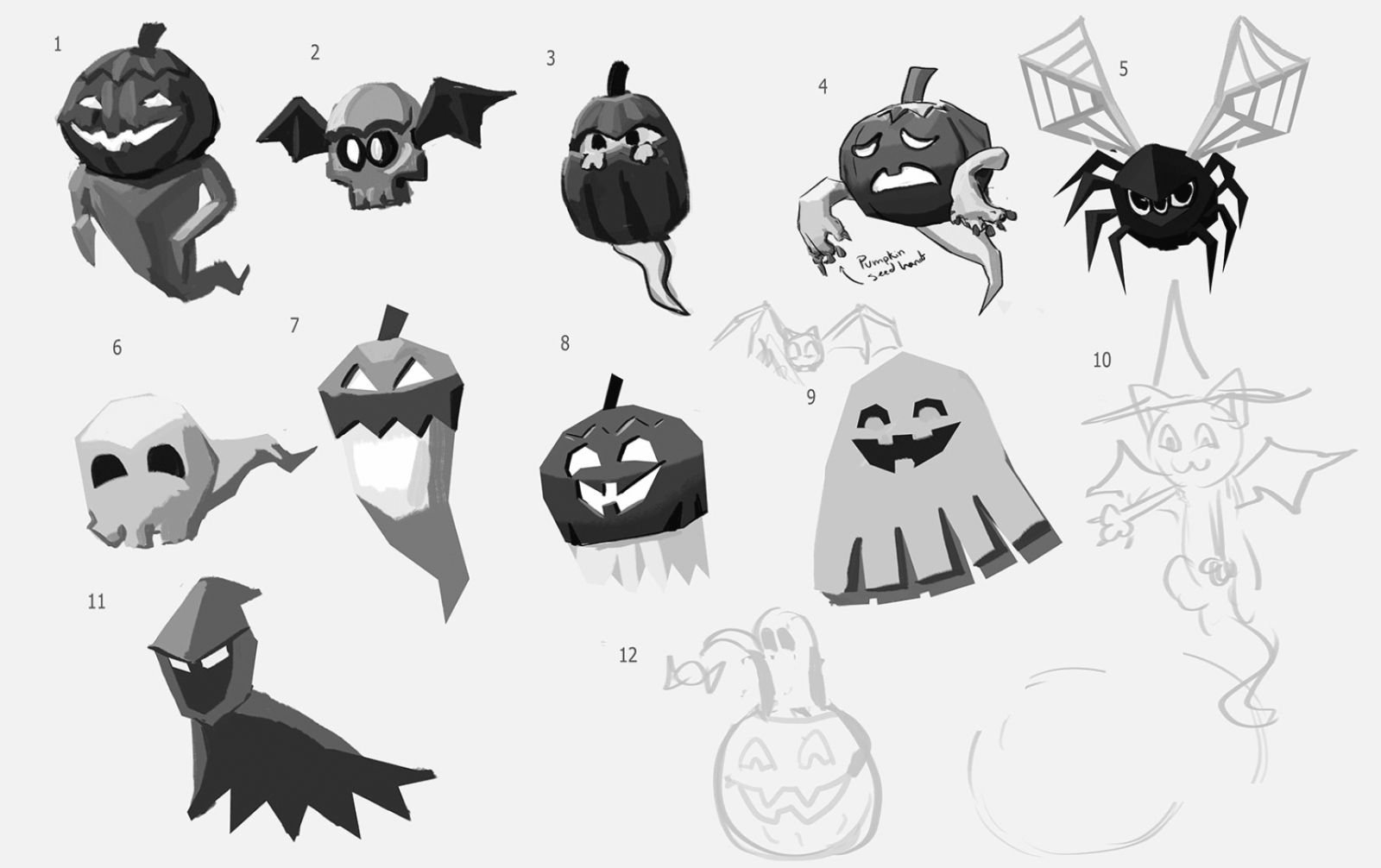 Enemy and Halloween character sketches